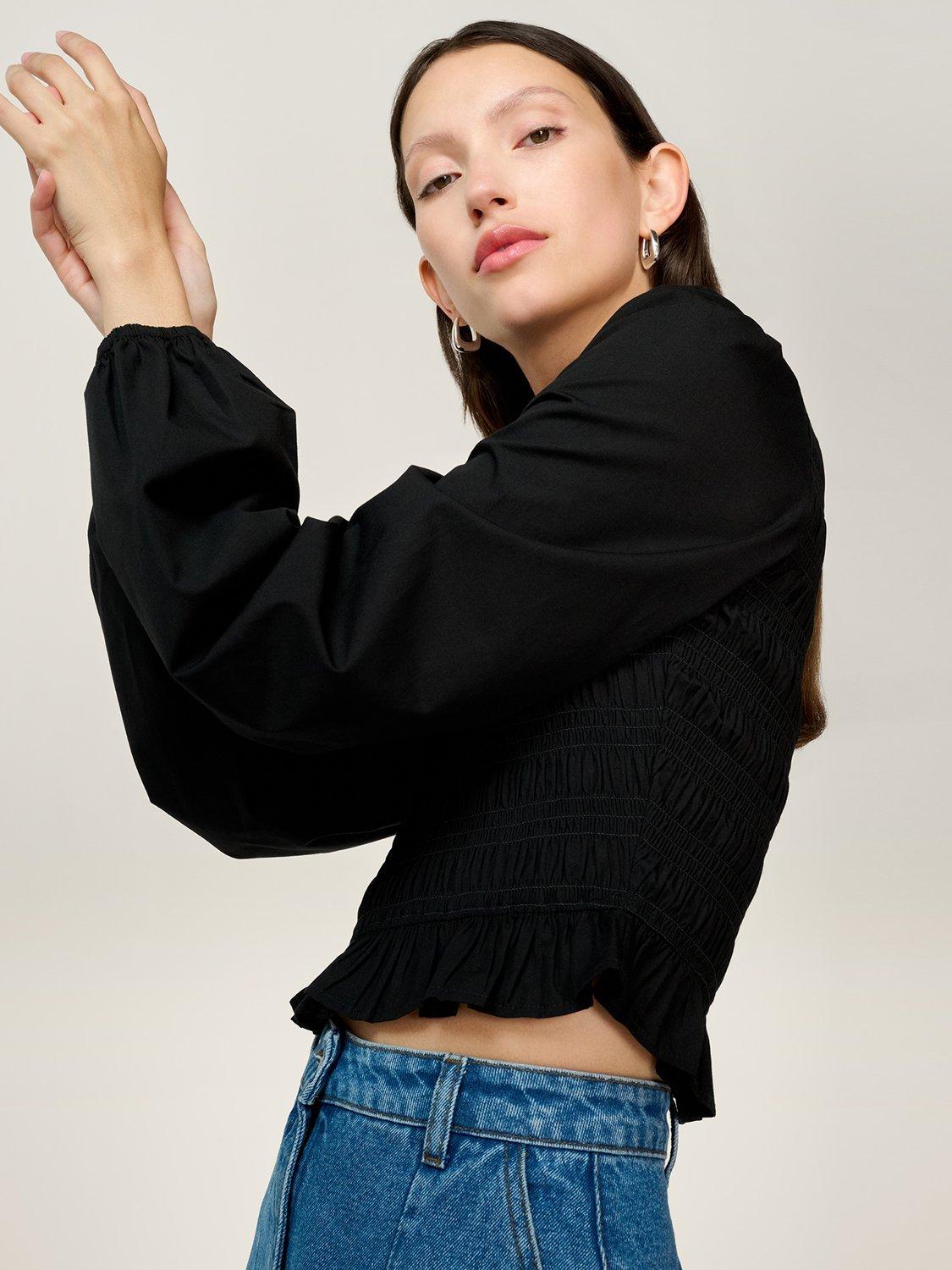 Product image 2 of 6, which shows OMNES Kalloppe Textured Top, Black, 6