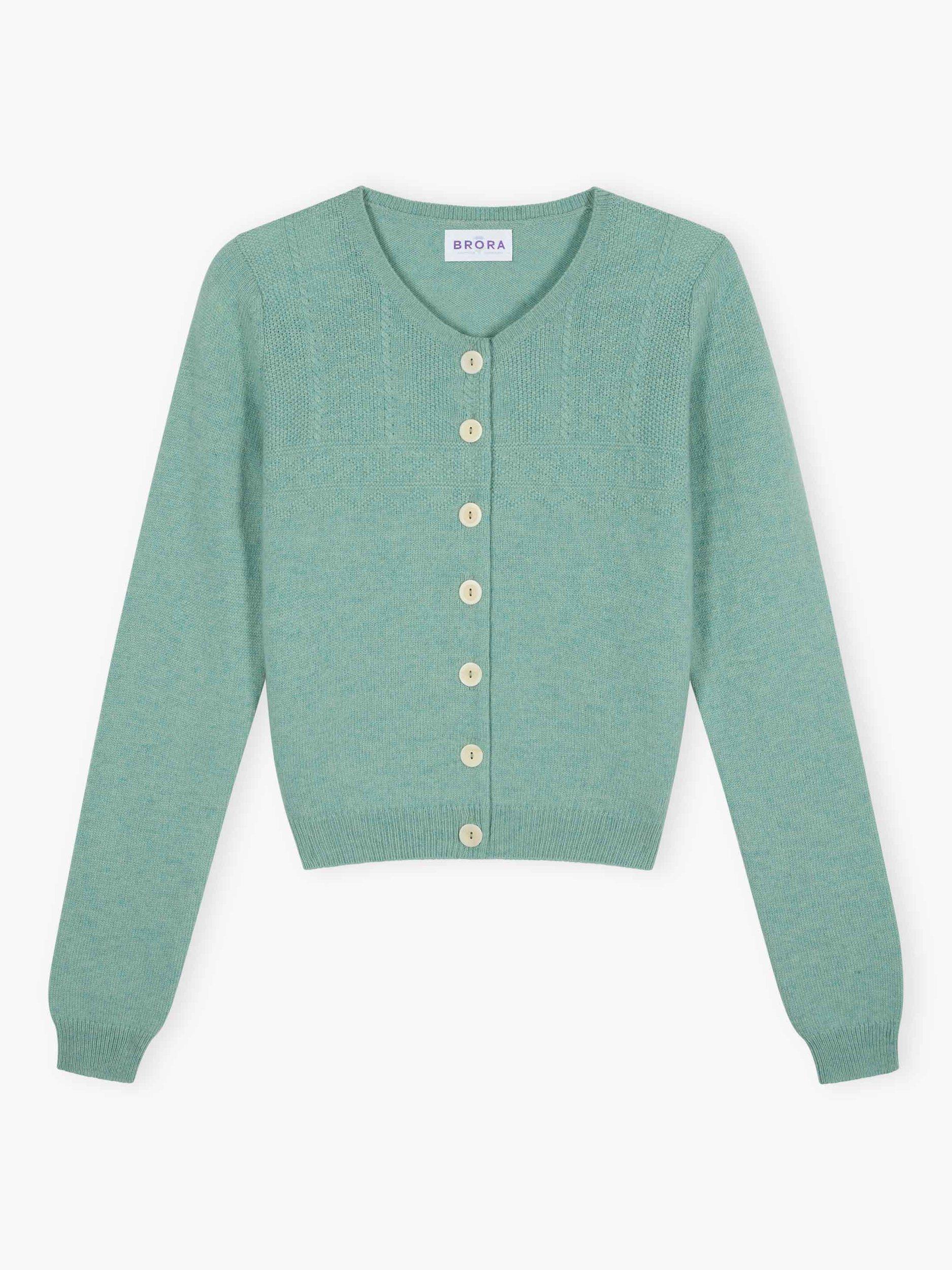 Product image 4 of 4, which shows Brora Guernsey Pure Cashmere Cardigan, Seaspray, 8