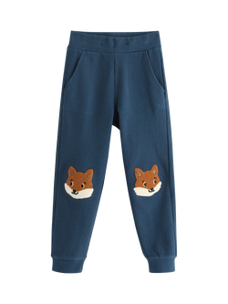 Lindex Kids' Cotton Blend Knee Applique Joggers, Dark Blue