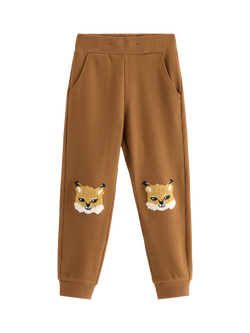 Lindex Kids' Cotton Blend Knee Applique Joggers, Light Dusty Brown