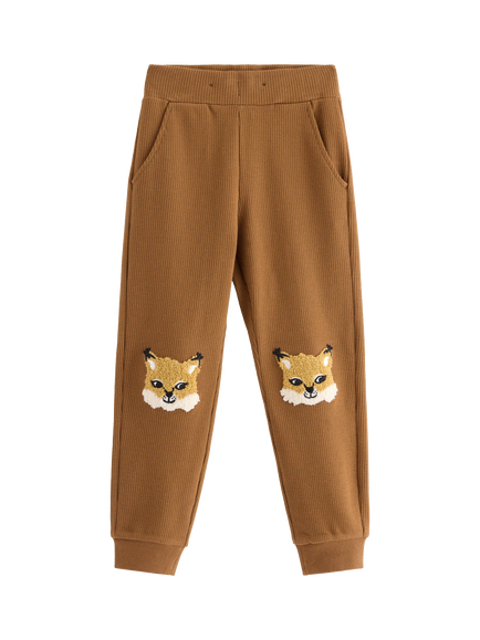 Lindex Kids' Cotton Blend Knee Applique Joggers, Light Dusty Brown