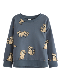 Lindex Kids' Cotton Blend Crew Neck Sweatshirt, Dark Grey, Dark Grey