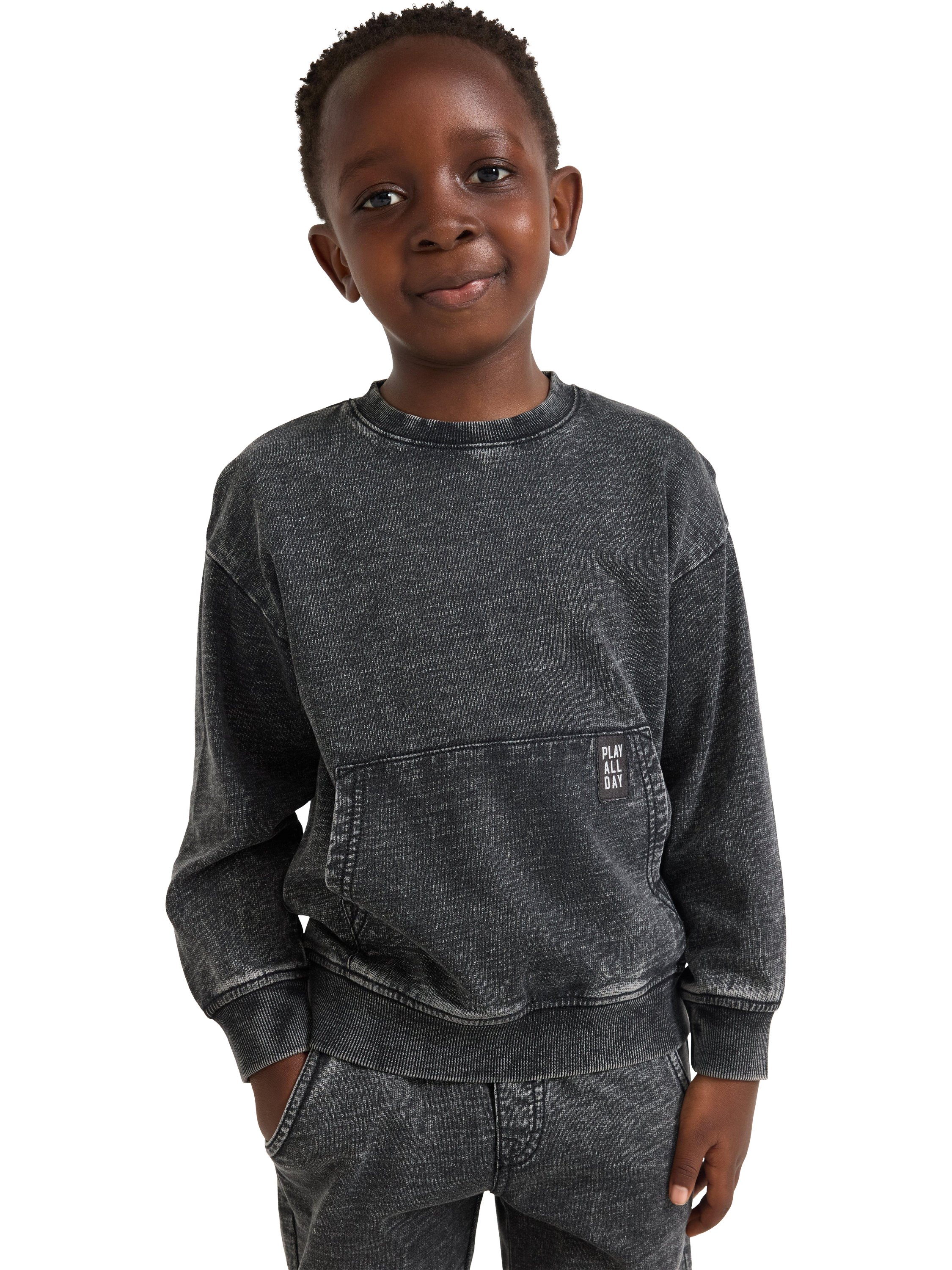 Product image 1 of 6, which shows Lindex Kids' Cotton Relaxed Sweatshirt, Black, 4-5 years
