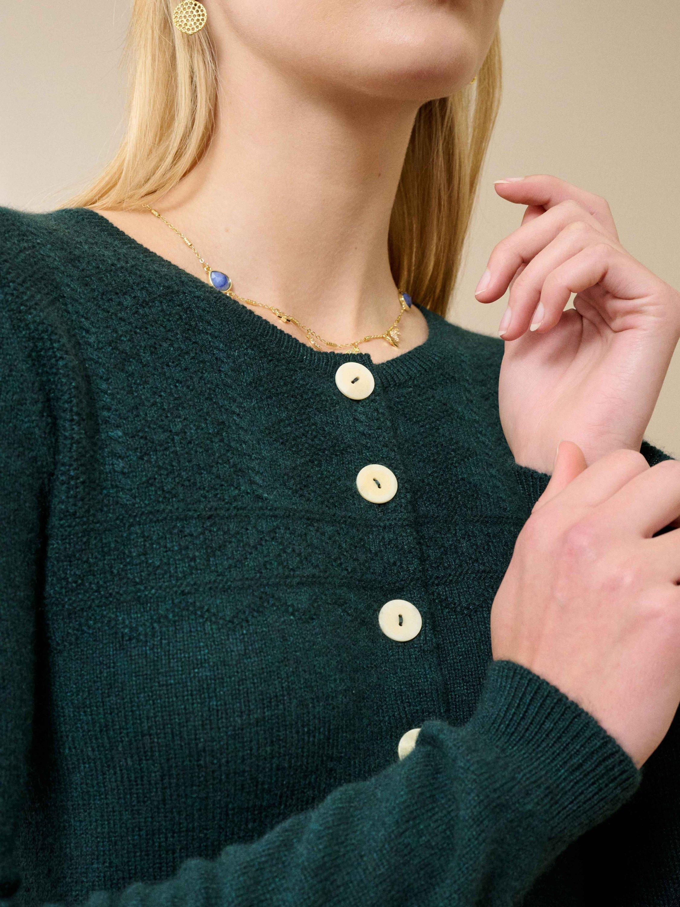Product image 3 of 4, which shows Brora Guernsey Pure Cashmere Cardigan, Ivy, 12