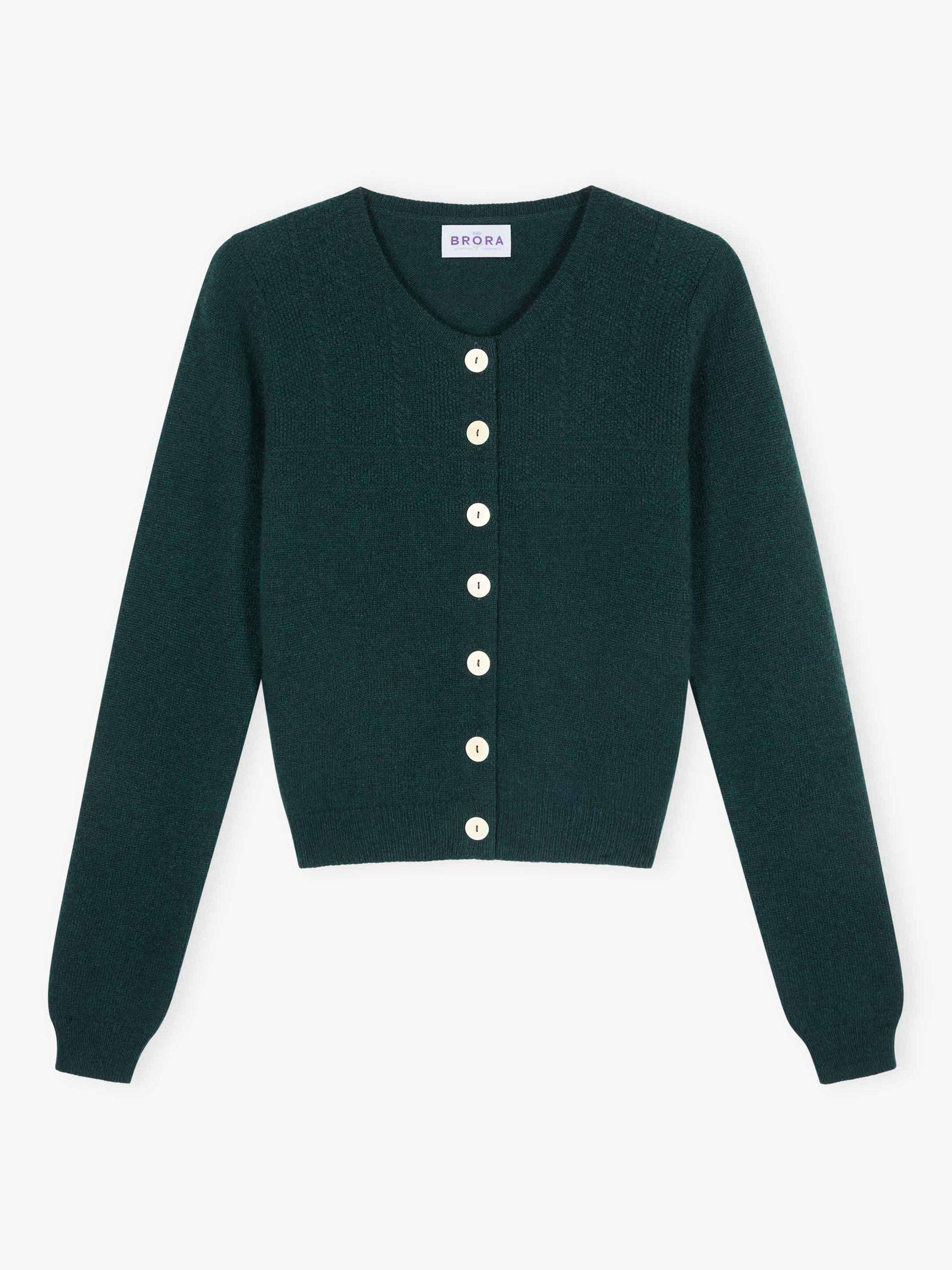 Product image 4 of 4, which shows Brora Guernsey Pure Cashmere Cardigan, Ivy, 12