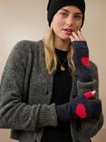 Brora Heart Pure Cashmere Wrist Warmers, Midnight/Garnet