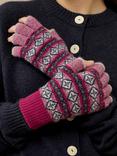 Brora Fair Isle Folk Pure Cashmere Fingerless Gloves, Mulberry