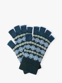 Brora Fair Isle Folk Pure Cashmere Fingerless Gloves, Ivy