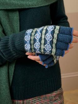 Brora Fair Isle Folk Pure Cashmere Fingerless Gloves - view 2, Ivy