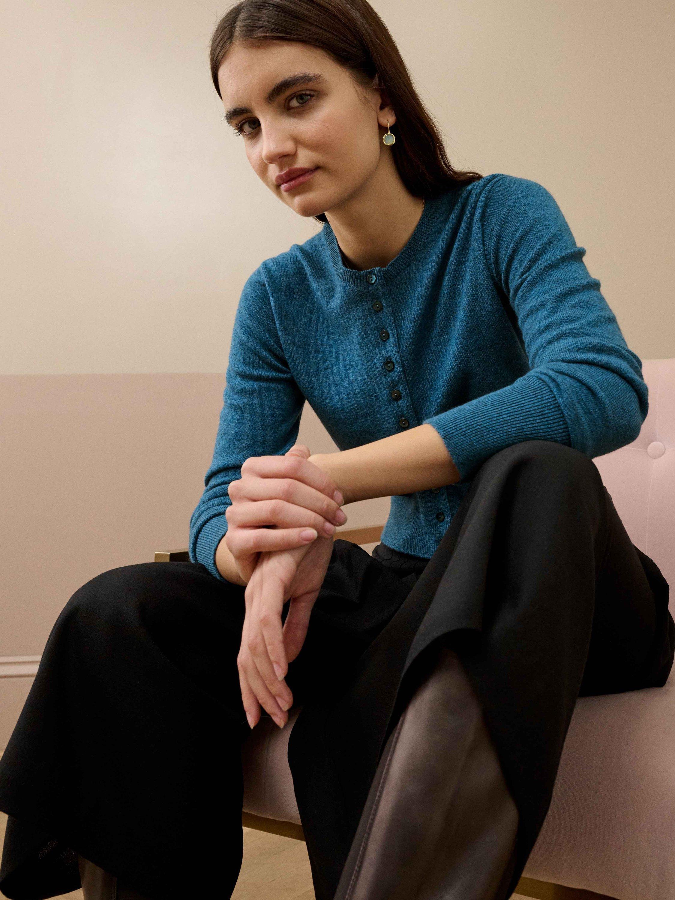 Product image 3 of 5, which shows Brora Cropped Pure Cashmere Cardigan, Jay, 8