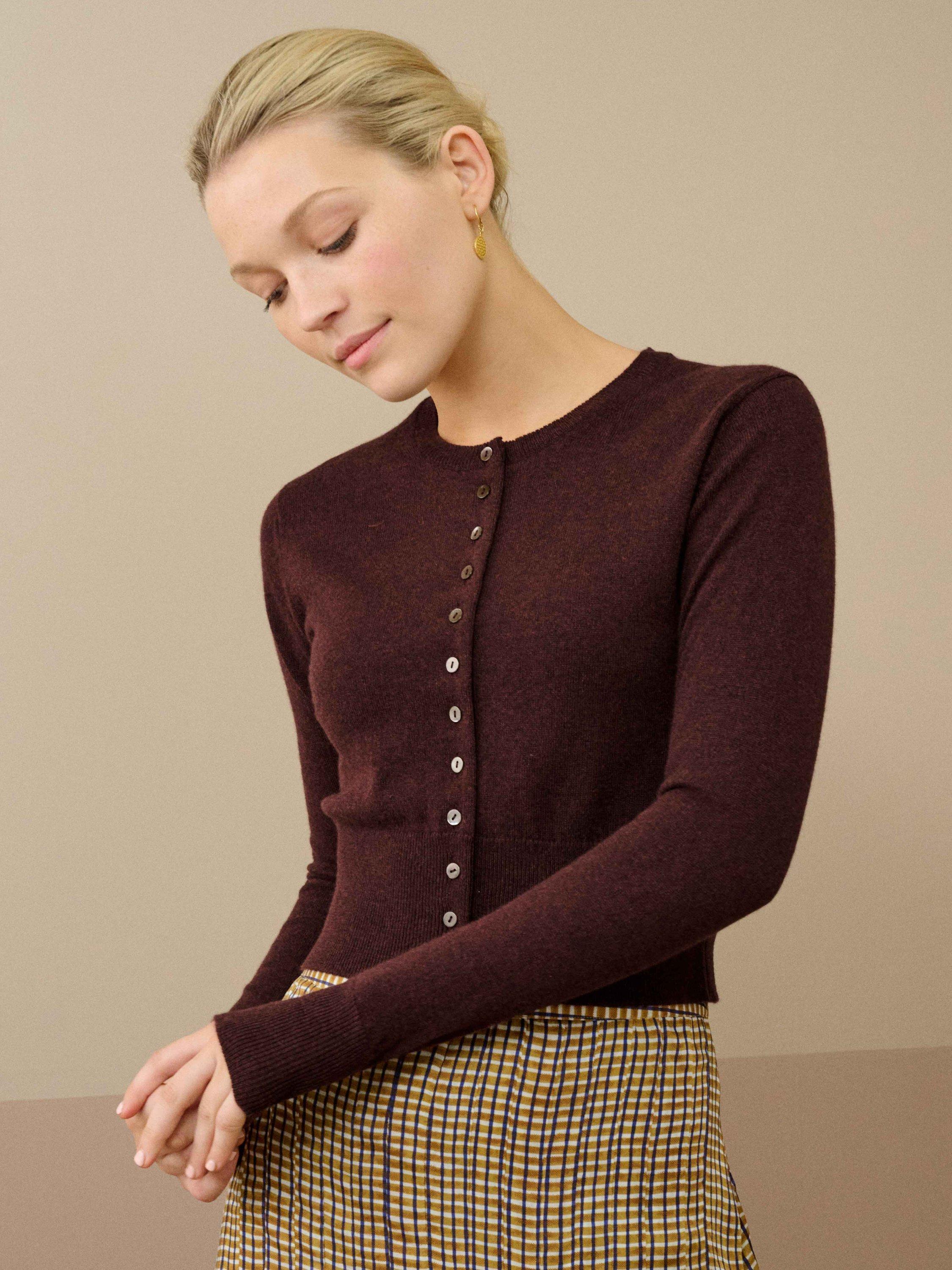 Product image 1 of 4, which shows Brora Cropped Pure Cashmere Cardigan, Malt, 10
