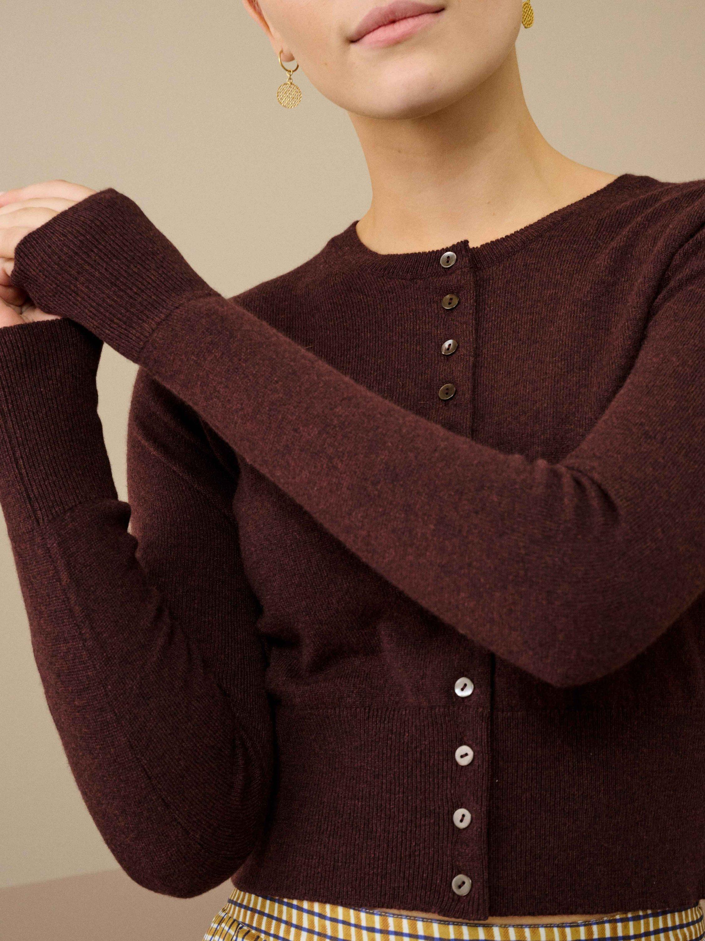 Product image 3 of 4, which shows Brora Cropped Pure Cashmere Cardigan, Malt, 10