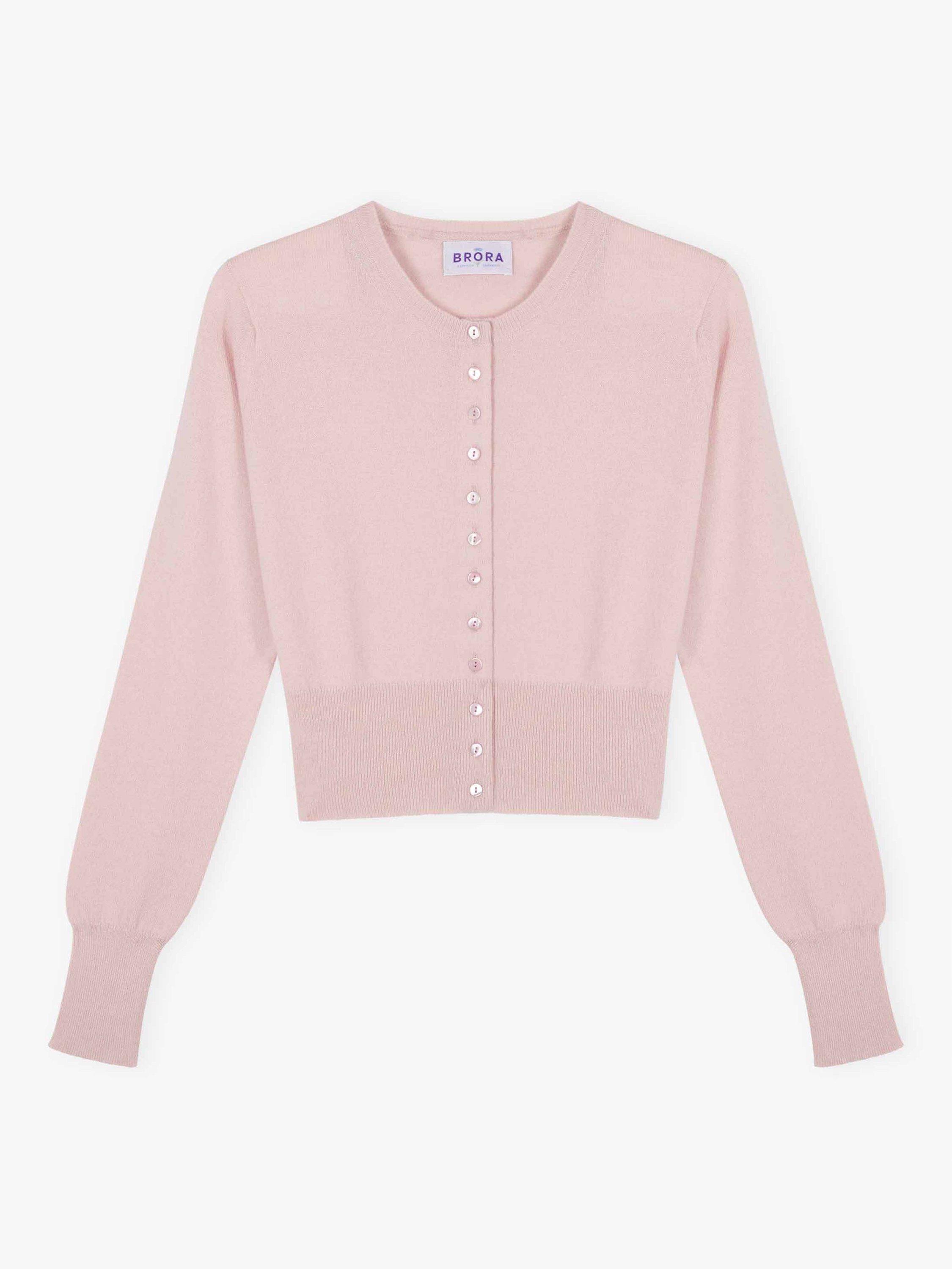 Product image 4 of 4, which shows Brora Cropped Pure Cashmere Cardigan, Rosewater, 8