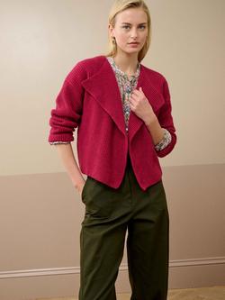 Brora Ribbed Waterfall Neck Pure Cashmere Jacket, Mulberry, Mulberry