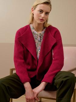 Brora Ribbed Waterfall Neck Pure Cashmere Jacket, Mulberry - view 2, Mulberry