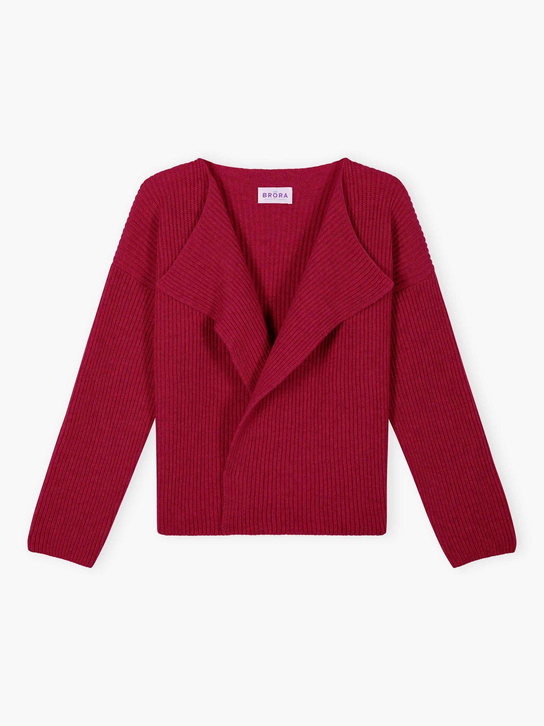 Product image 3 of 4, which shows Brora Ribbed Waterfall Neck Pure Cashmere Jacket, Mulberry, 8-10