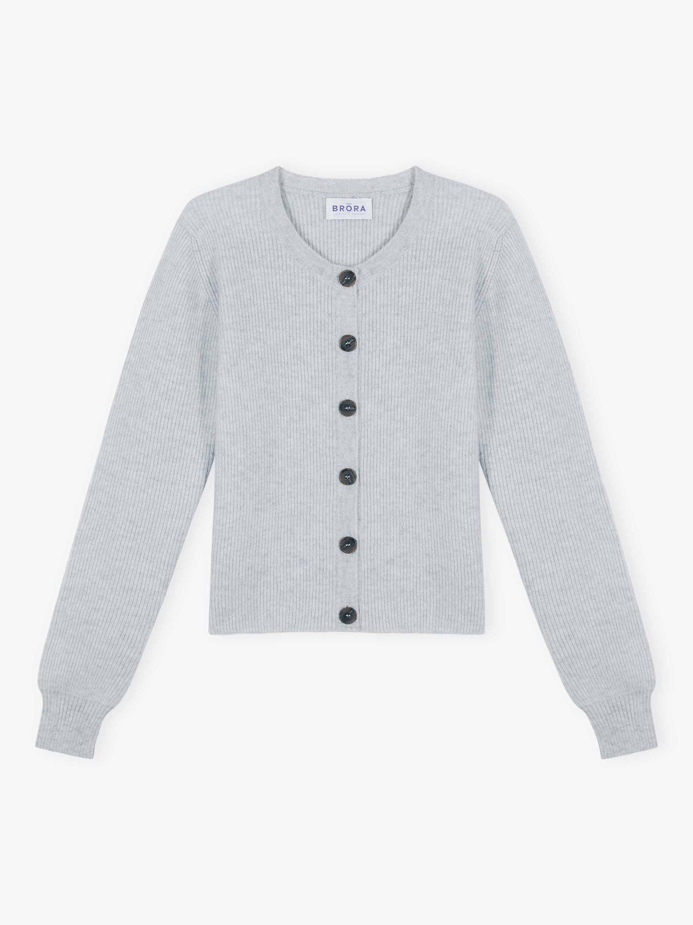 Product image 4 of 4, which shows Brora Ribbed Pure Cashmere Cardigan, Pearl, 8