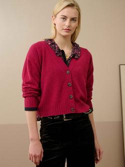 Brora Colour Block Pure Cashmere Cardigan, Mulberry
