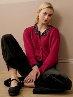 Brora Colour Block Pure Cashmere Cardigan - view 2, Mulberry