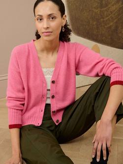 Brora Colour Block Pure Cashmere Cardigan - view 2, Peony