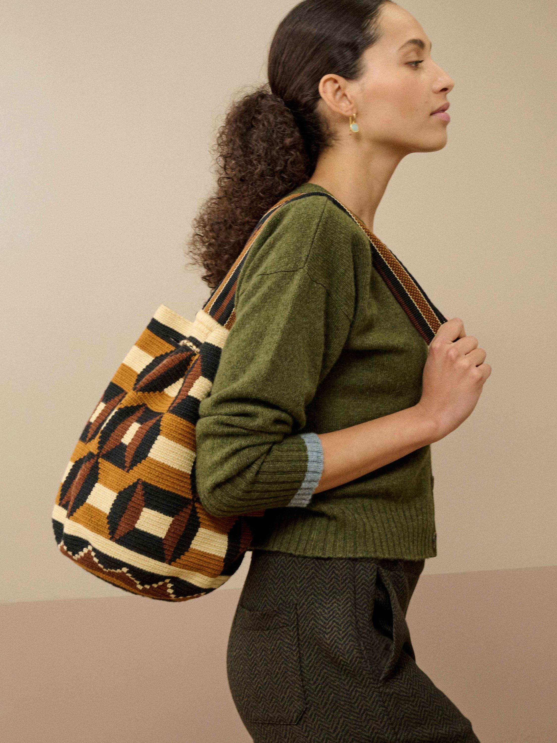 Product image 2 of 4, which shows Brora Colour Block Pure Cashmere Cardigan, Sorrel, 8-10