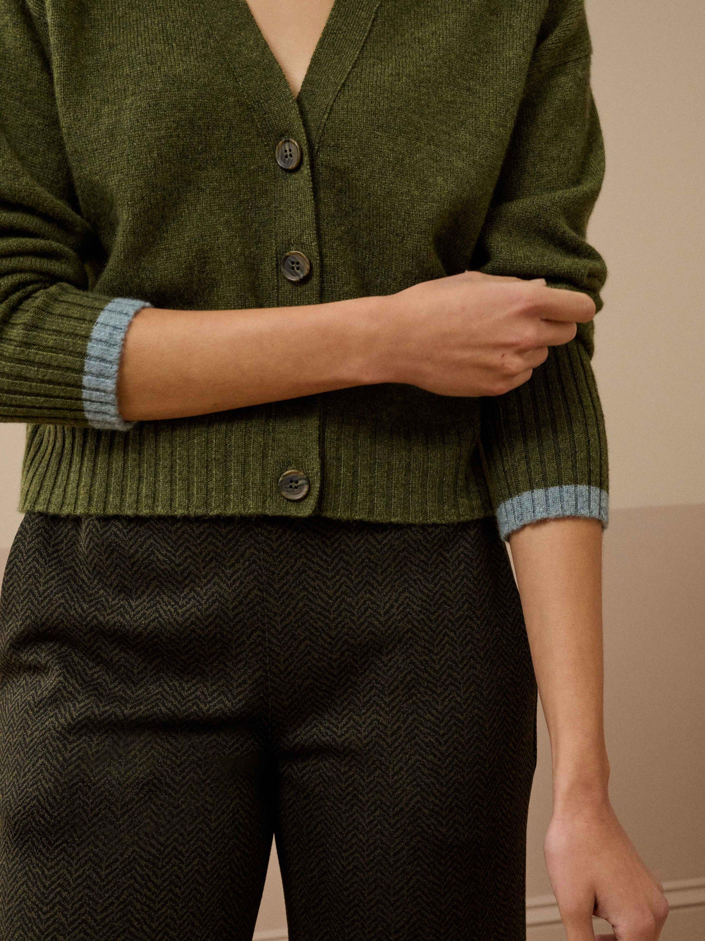 Product image 3 of 4, which shows Brora Colour Block Pure Cashmere Cardigan, Sorrel, 8-10