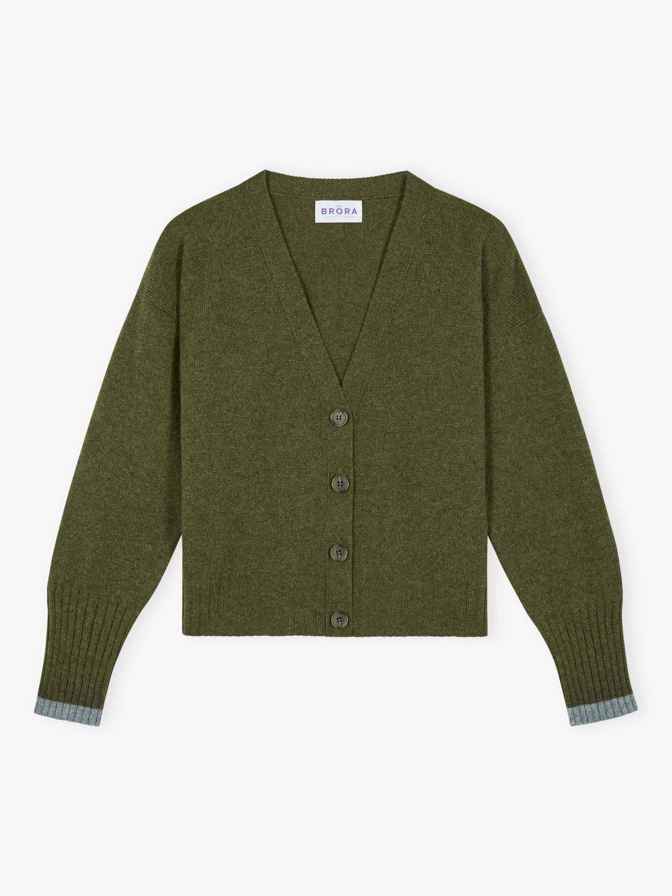Product image 4 of 4, which shows Brora Colour Block Pure Cashmere Cardigan, Sorrel, 8-10