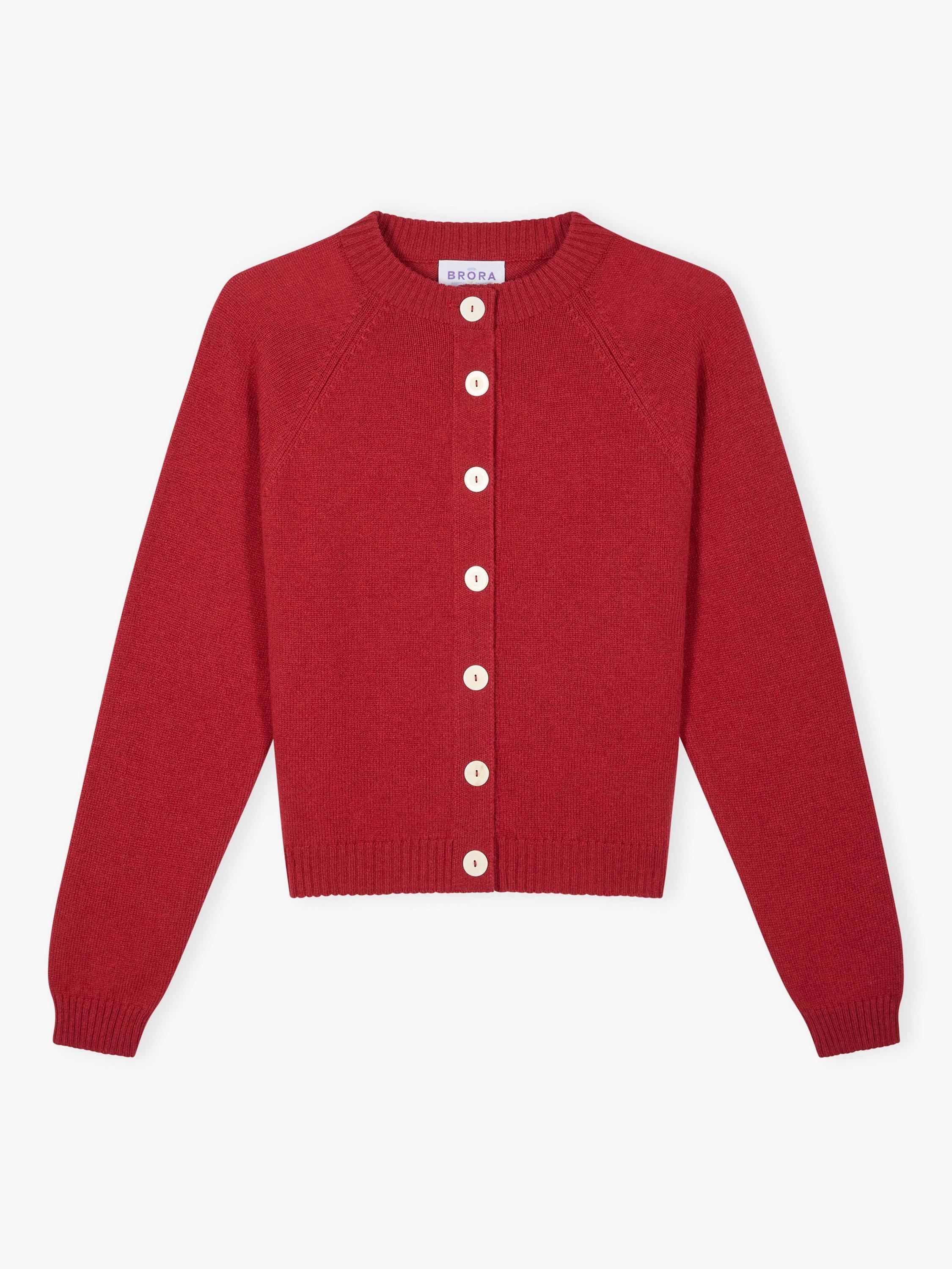 Product image 3 of 3, which shows Brora Raglan Sleeve Pure Cashmere Cardigan, Garnet, 12