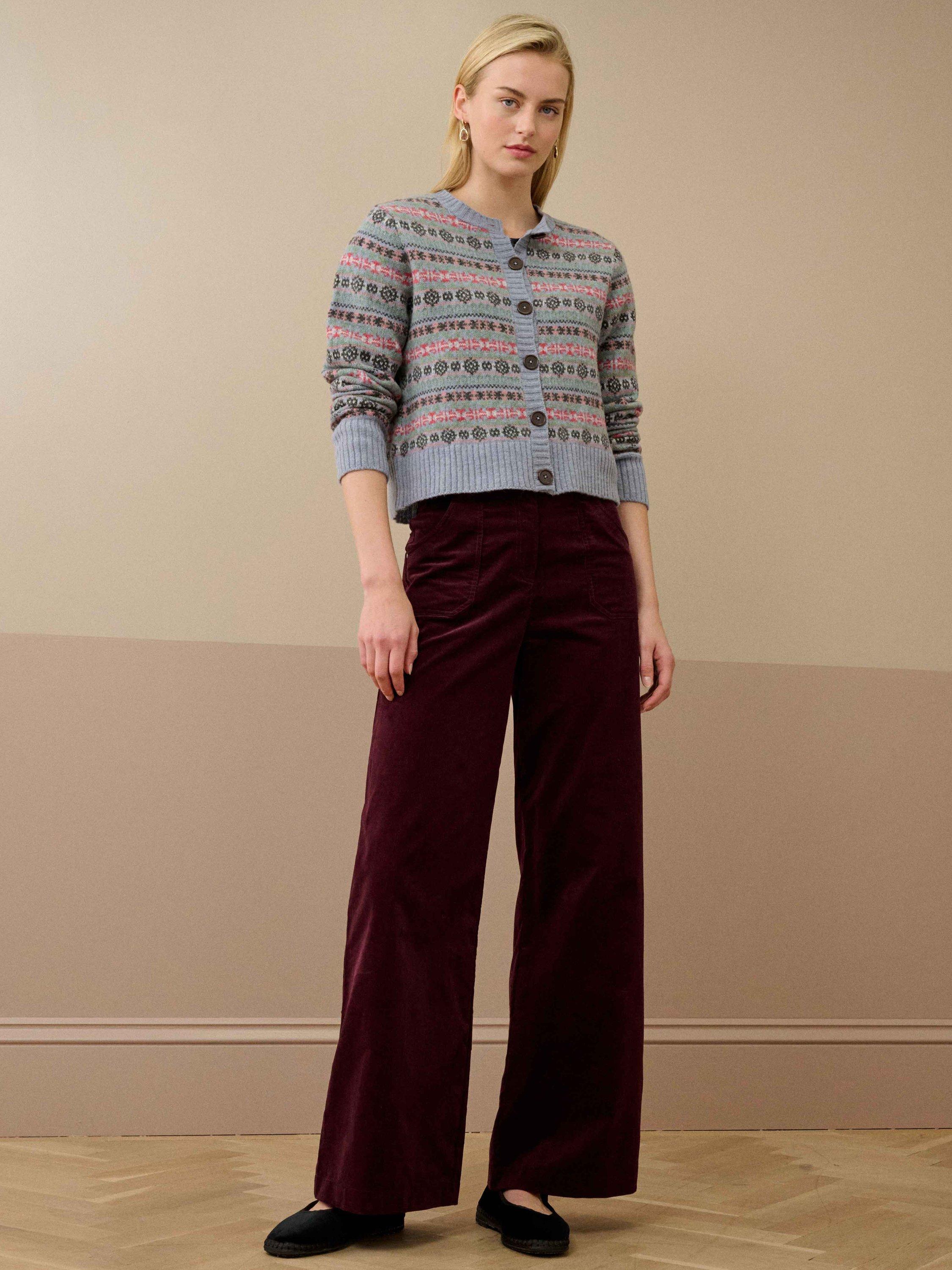 Product image 3 of 5, which shows Brora Fair Isle Pure Merino Wool Cardigan, Smoke, 8