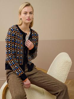 Brora Folk Fair Isle Pure Merino Wool Cardigan, Navy, Navy