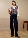 Brora Fair Isle Pure Wool Sleeveless Cardigan, Navy