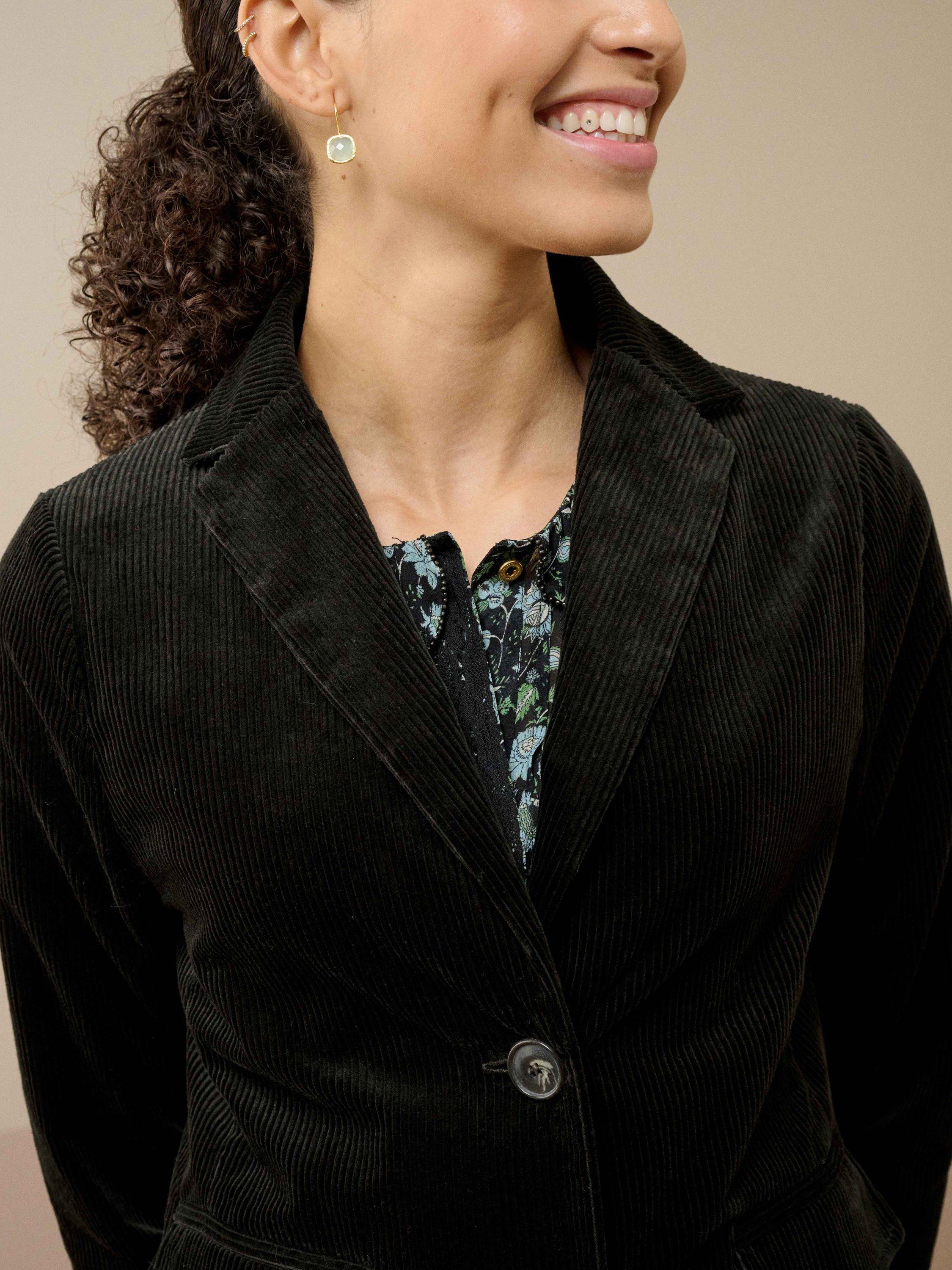 Product image 3 of 5, which shows Brora Corduroy Open Neck Blazer, Seaweed, 8