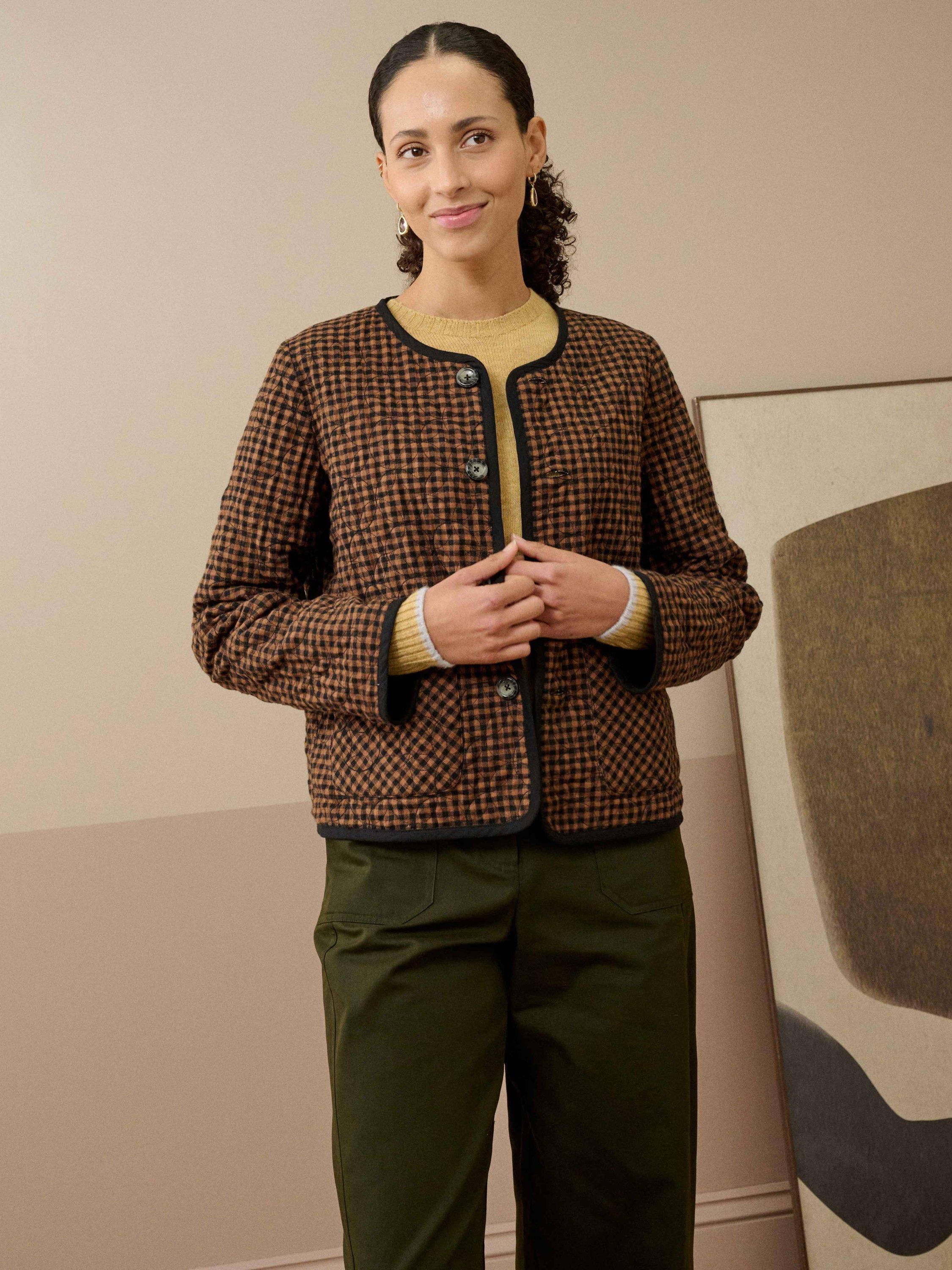 Product image 4 of 5, which shows Brora Quilted Corduroy Reversible Jacket, Black/Mocha, 8