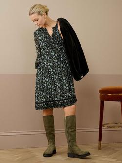 Brora Floral Embroidered Pure Silk Dress, Black & Wedgewood, Black & Wedgewood