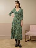 Brora Botanical Liberty Print Jersey Ruched Dress, Thyme/Forest