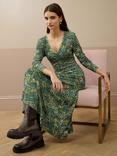 Brora Botanical Liberty Print Jersey Ruched Dress, Thyme/Forest