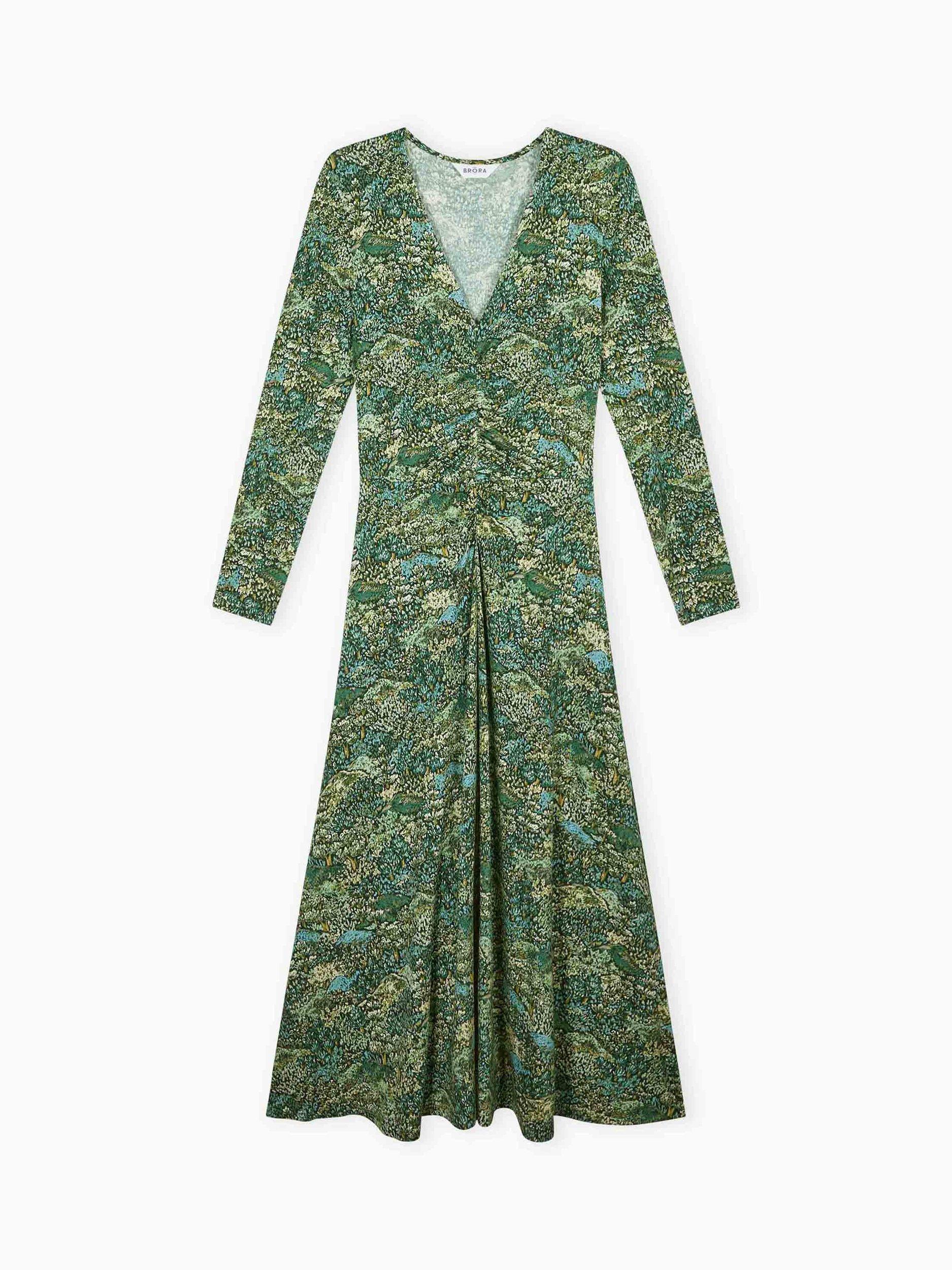 Product image 5 of 5, which shows Brora Botanical Liberty Print Jersey Ruched Dress, Thyme/Forest, 8