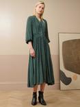 Brora Polka Dot Long Sleeve V Neck Fit & Flare Midi Dress