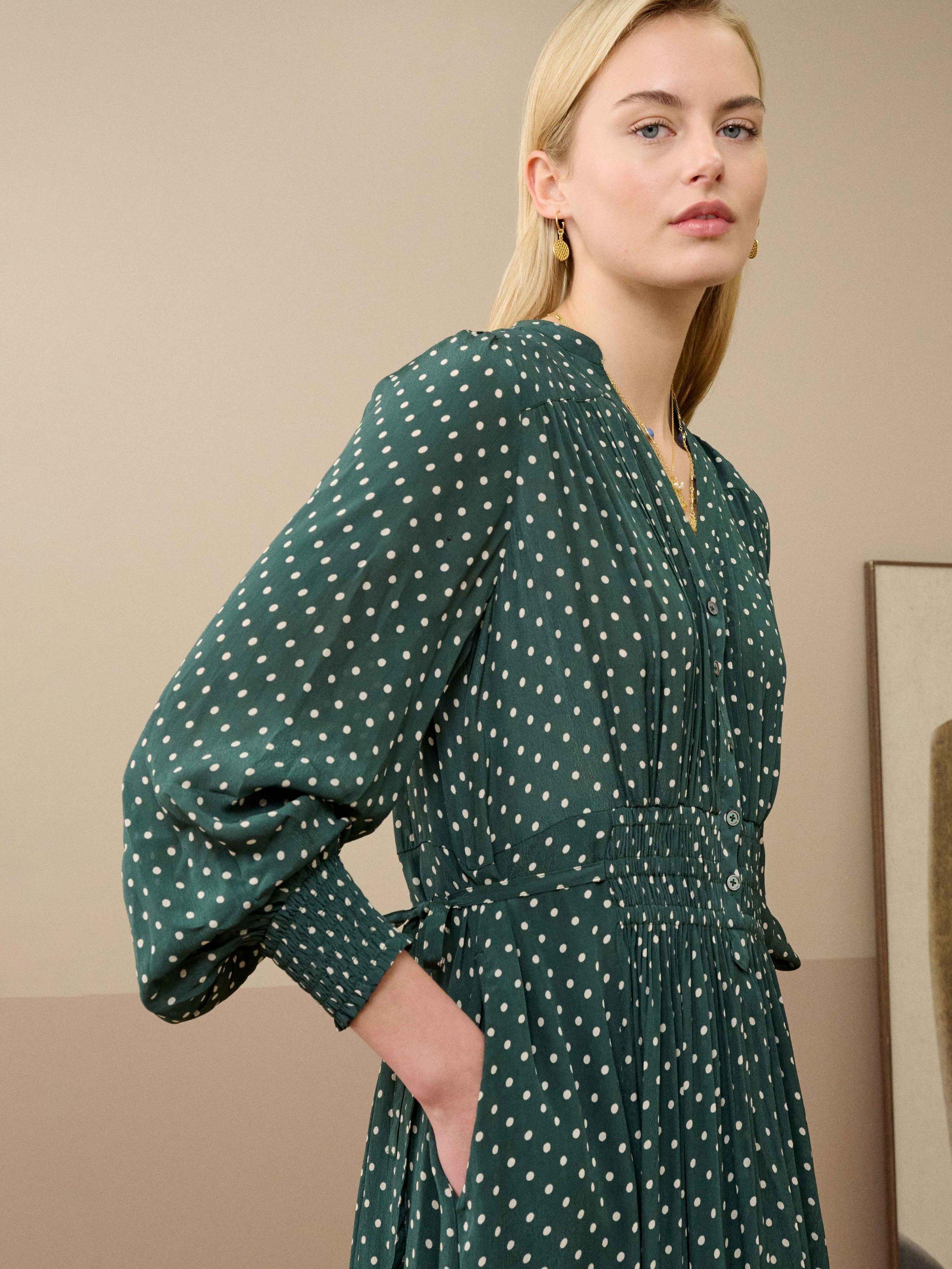 long sleeve green polka dot dress Polka Dot Grace Maxi Dress – Jazz It Up Boutique main image 1