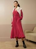 Brora Polka Dot Long Sleeve V Neck Fit & Flare Midi Dress, Rosehip