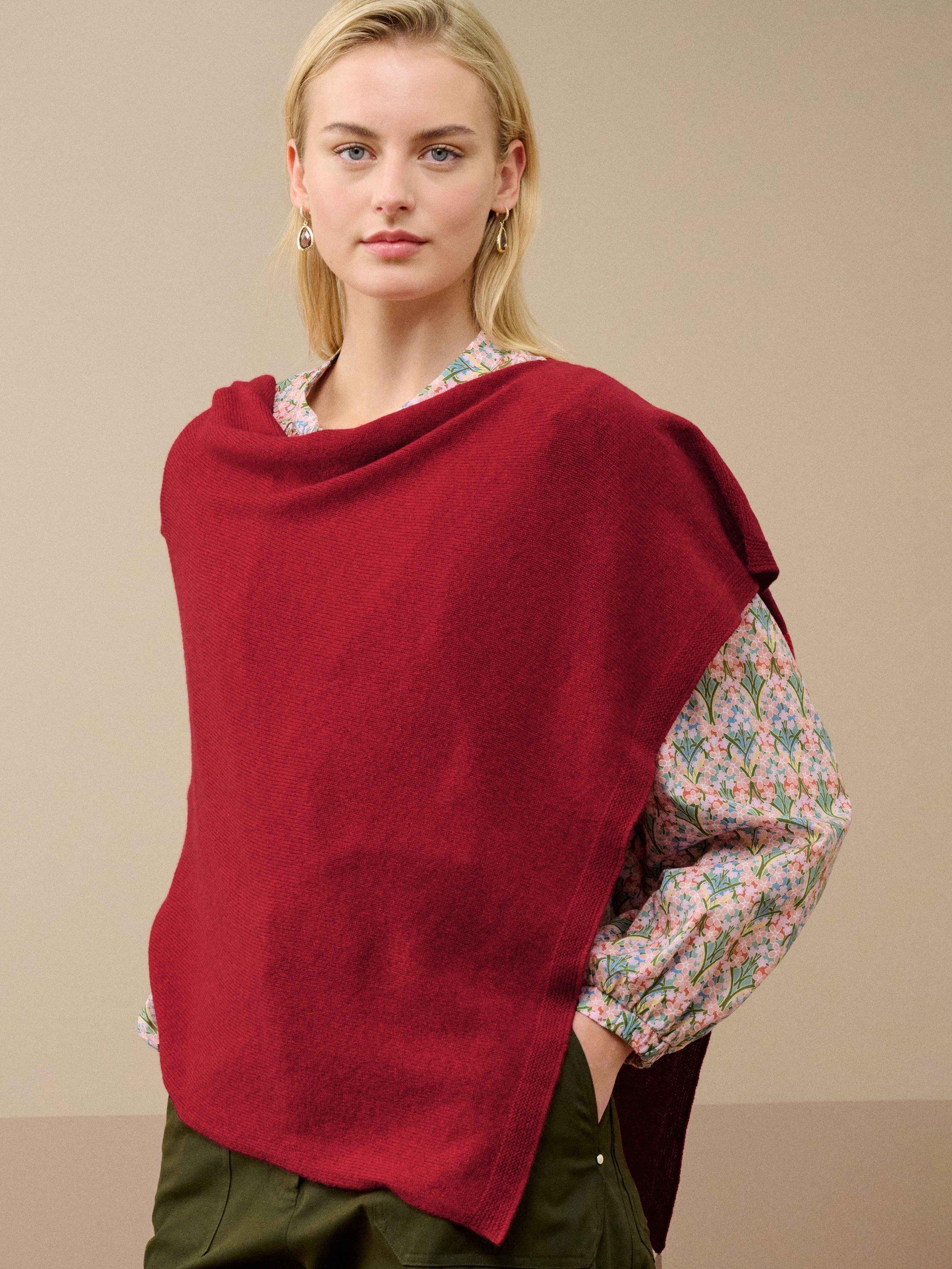 Product image 2 of 4, which shows Brora Gauzy Pure Cashmere Poncho, Garnet, One Size