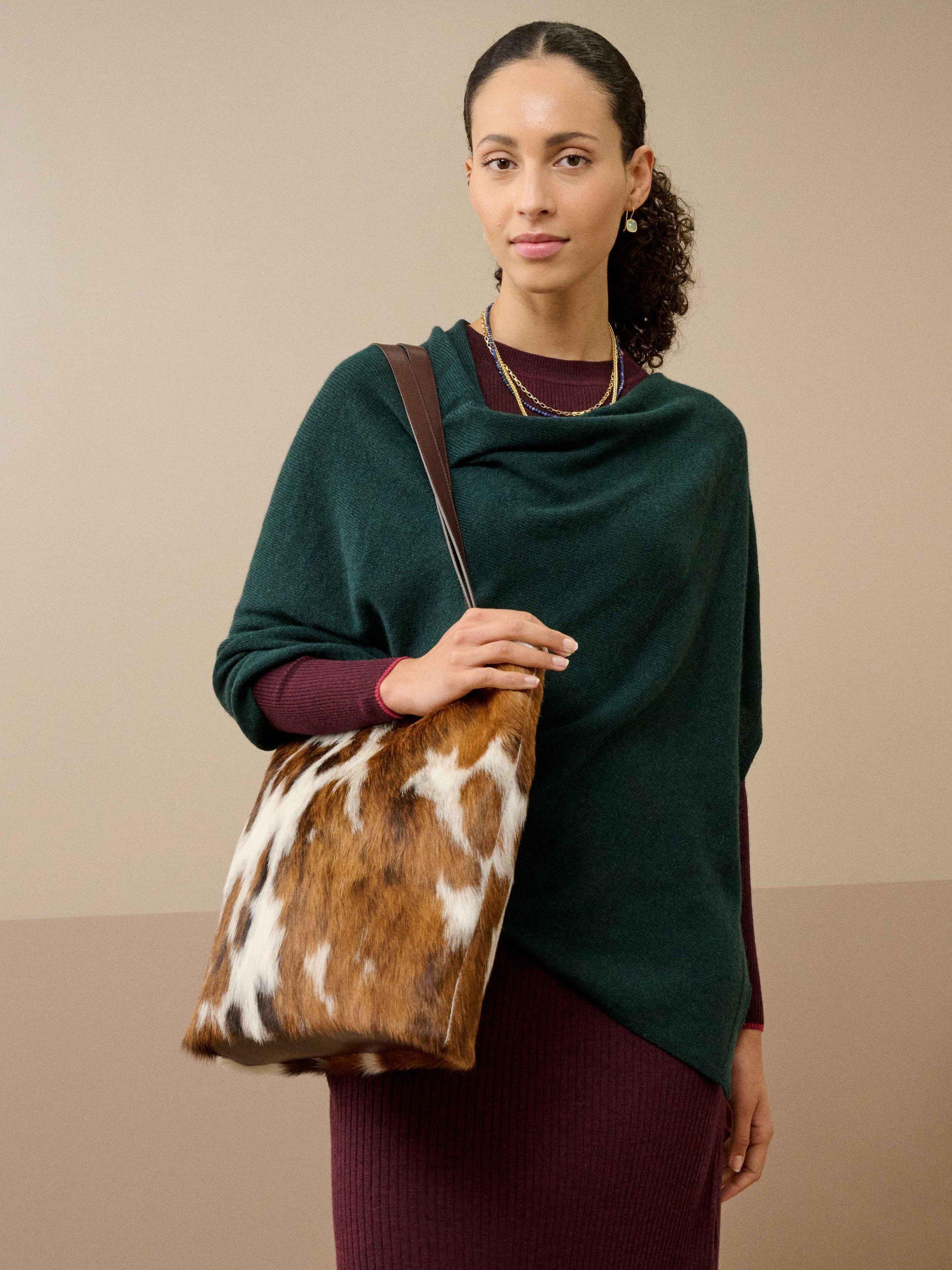 Product image 2 of 4, which shows Brora Gauzy Pure Cashmere Poncho, Ivy, One Size