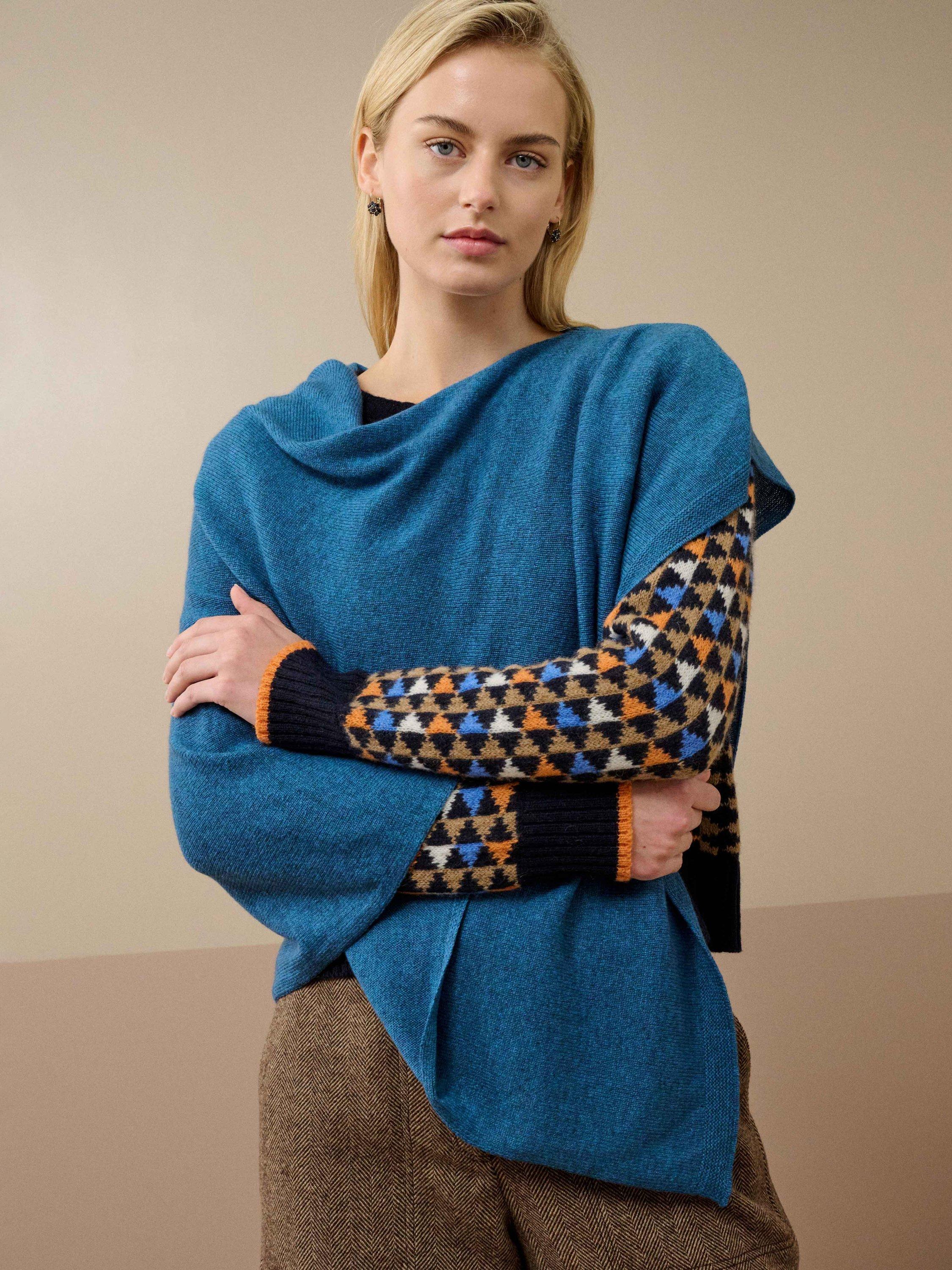 Product image 1 of 5, which shows Brora Gauzy Pure Cashmere Poncho, Jay, One Size