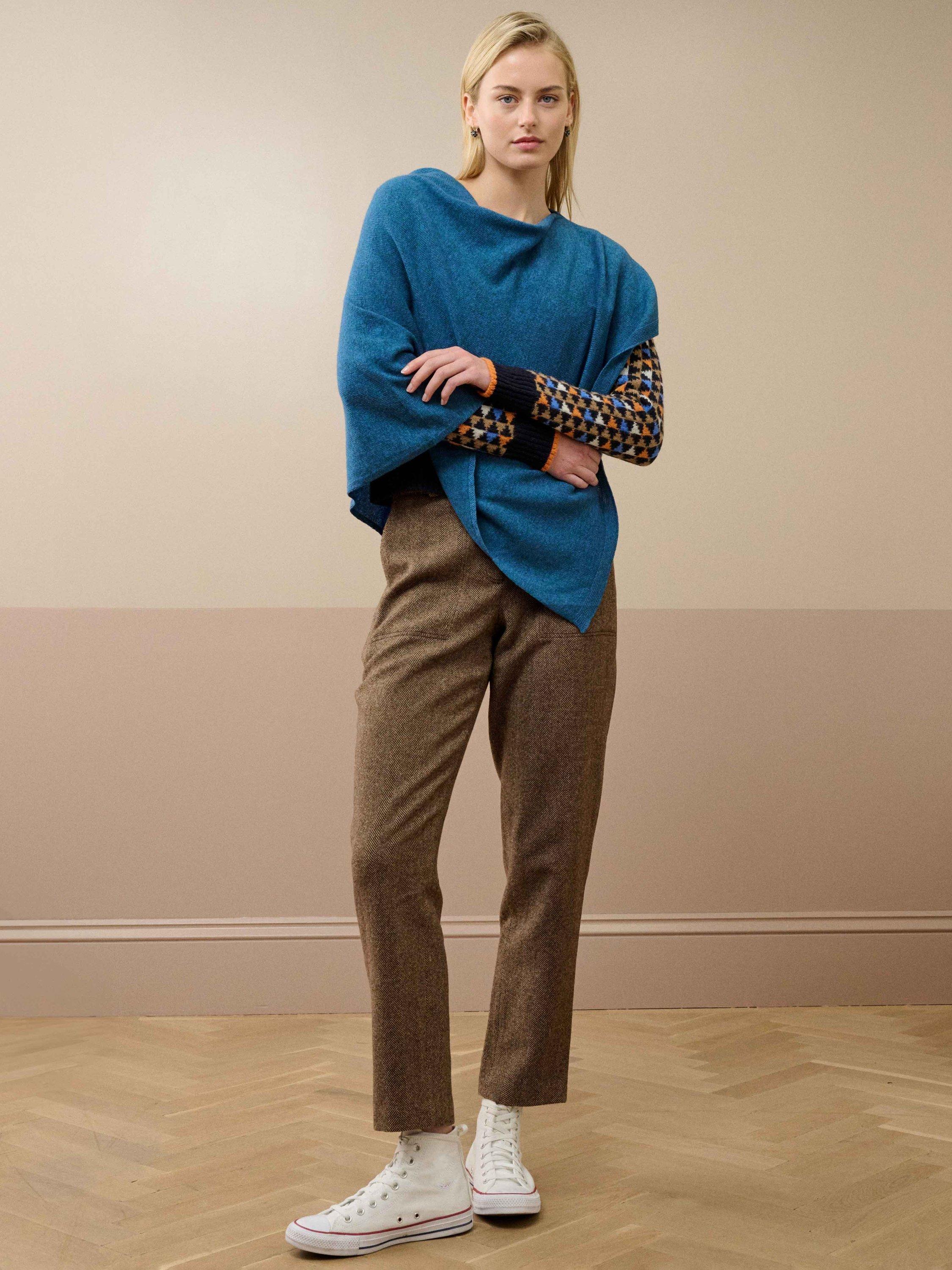 Product image 2 of 5, which shows Brora Gauzy Pure Cashmere Poncho, Jay, One Size