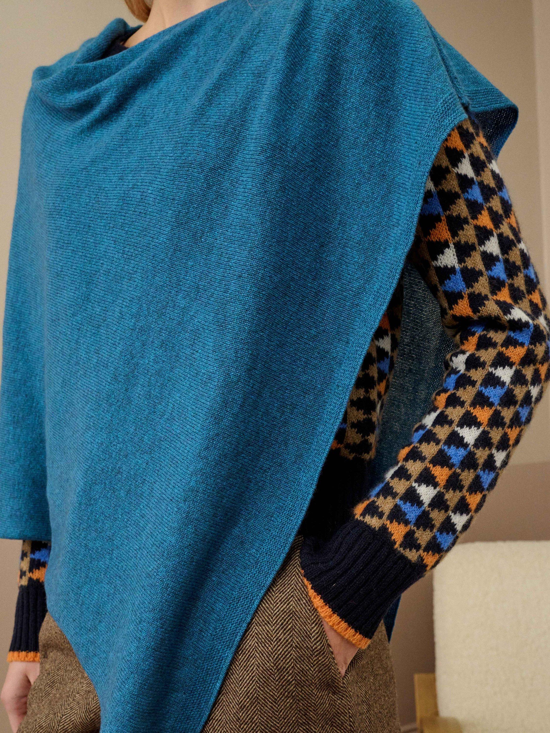 Product image 3 of 5, which shows Brora Gauzy Pure Cashmere Poncho, Jay, One Size