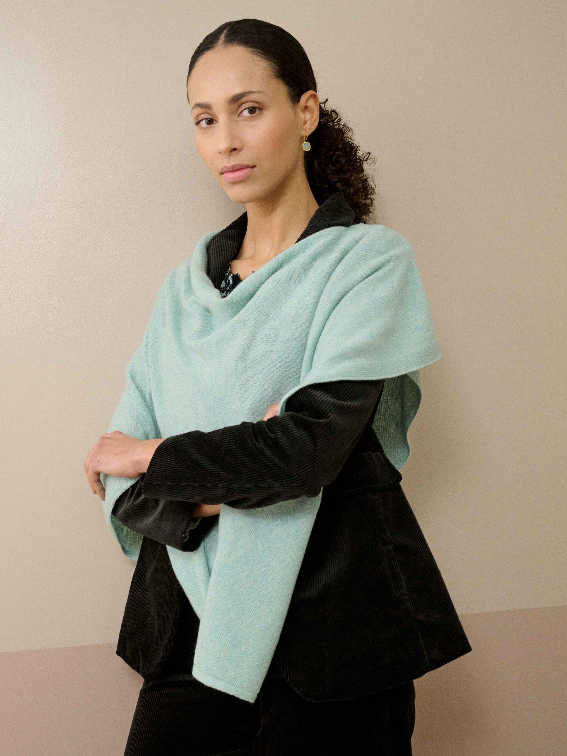 Product image 1 of 4, which shows Brora Gauzy Pure Cashmere Poncho, Seaspray, One Size