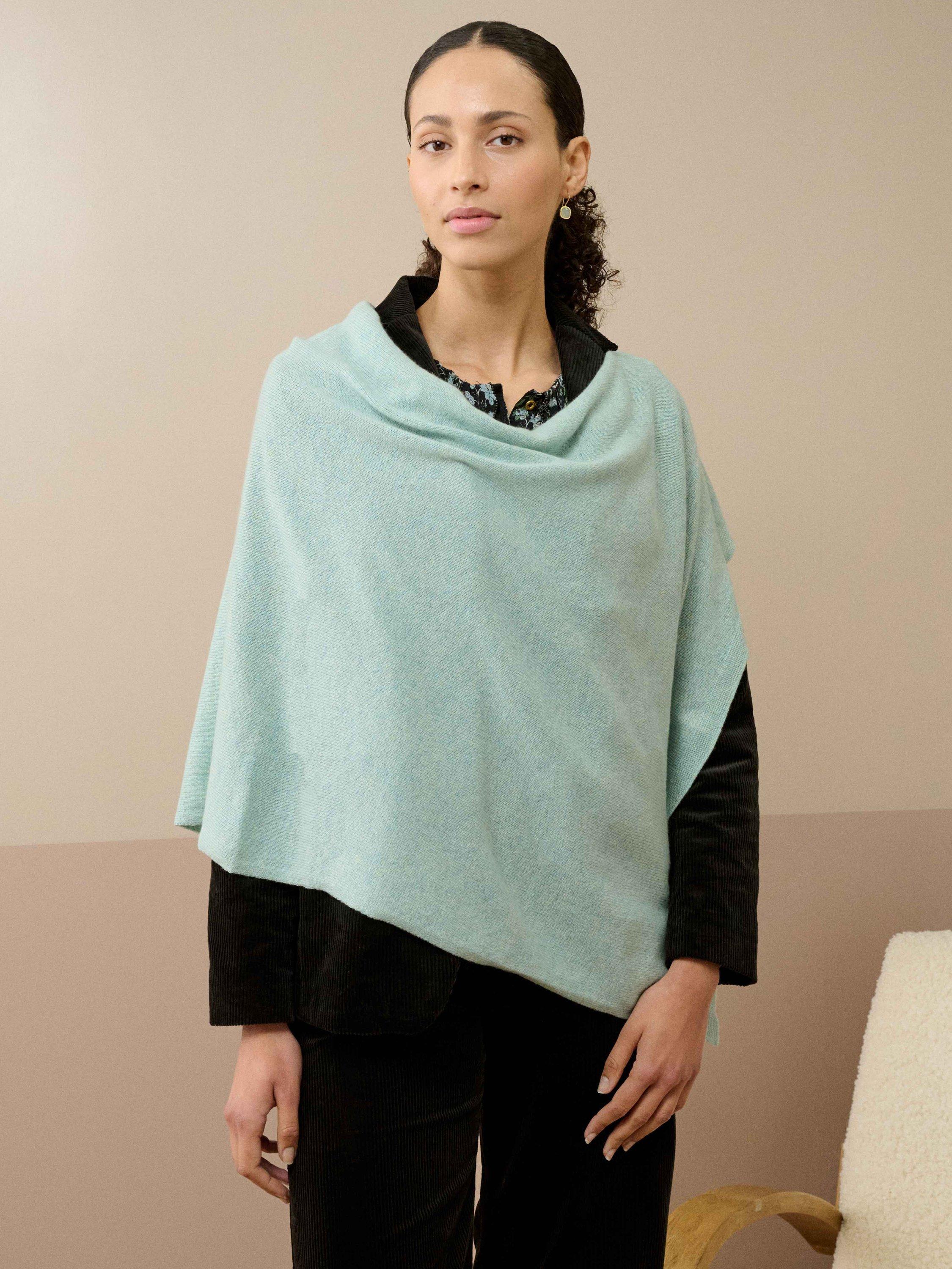 Product image 2 of 4, which shows Brora Gauzy Pure Cashmere Poncho, Seaspray, One Size