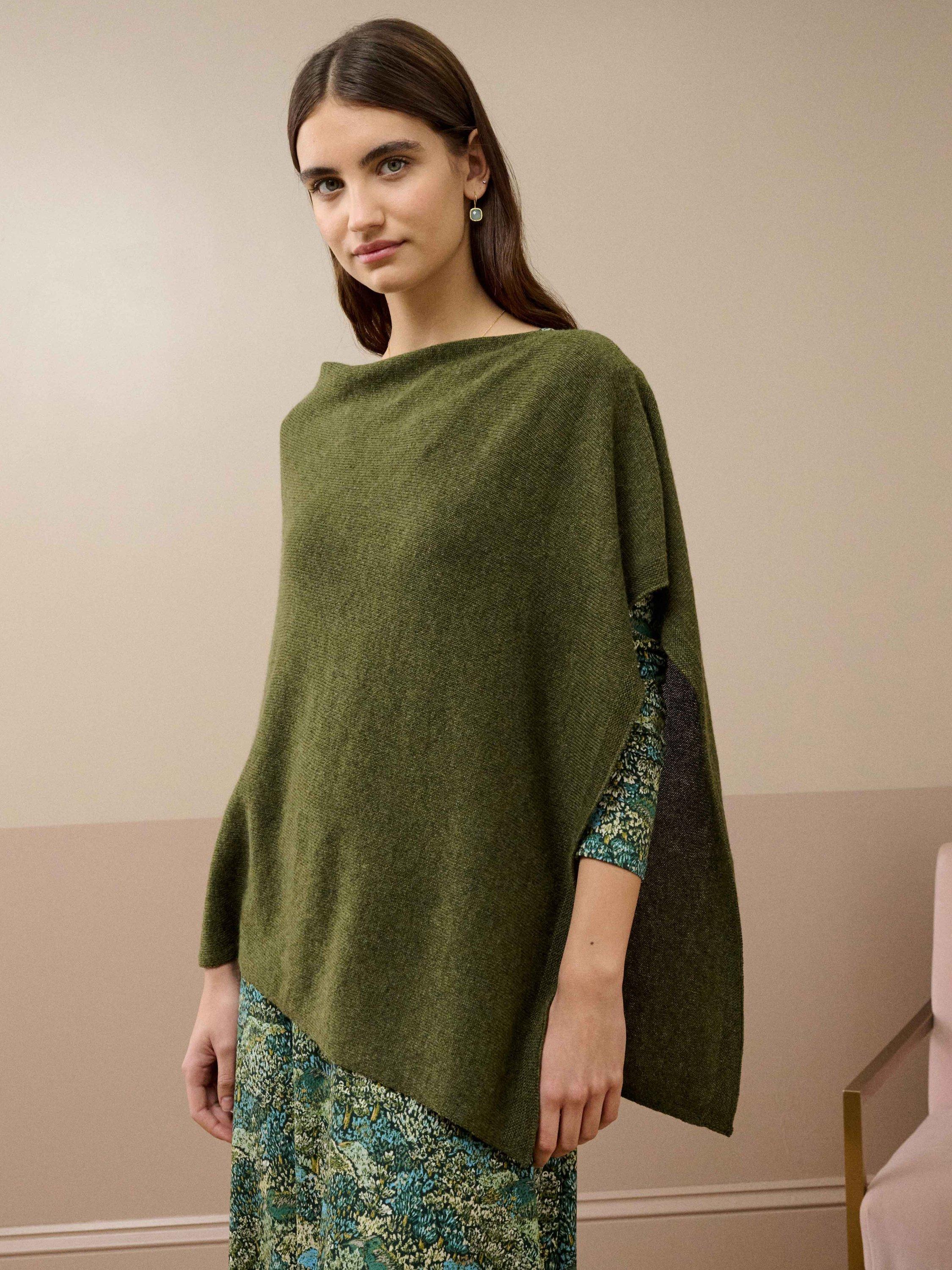 Product image 1 of 4, which shows Brora Gauzy Pure Cashmere Poncho, Sorrel, One Size