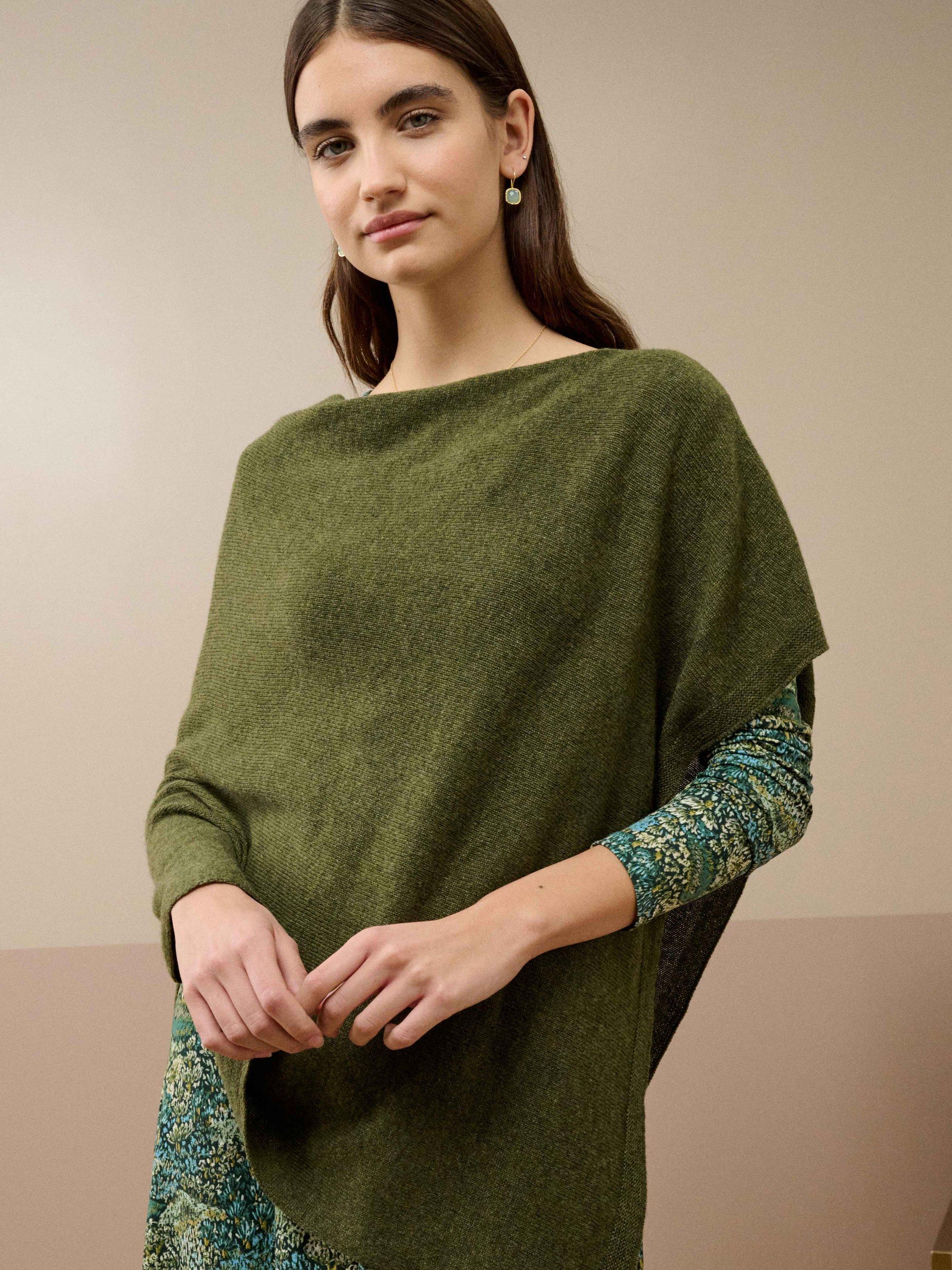 Product image 2 of 4, which shows Brora Gauzy Pure Cashmere Poncho, Sorrel, One Size