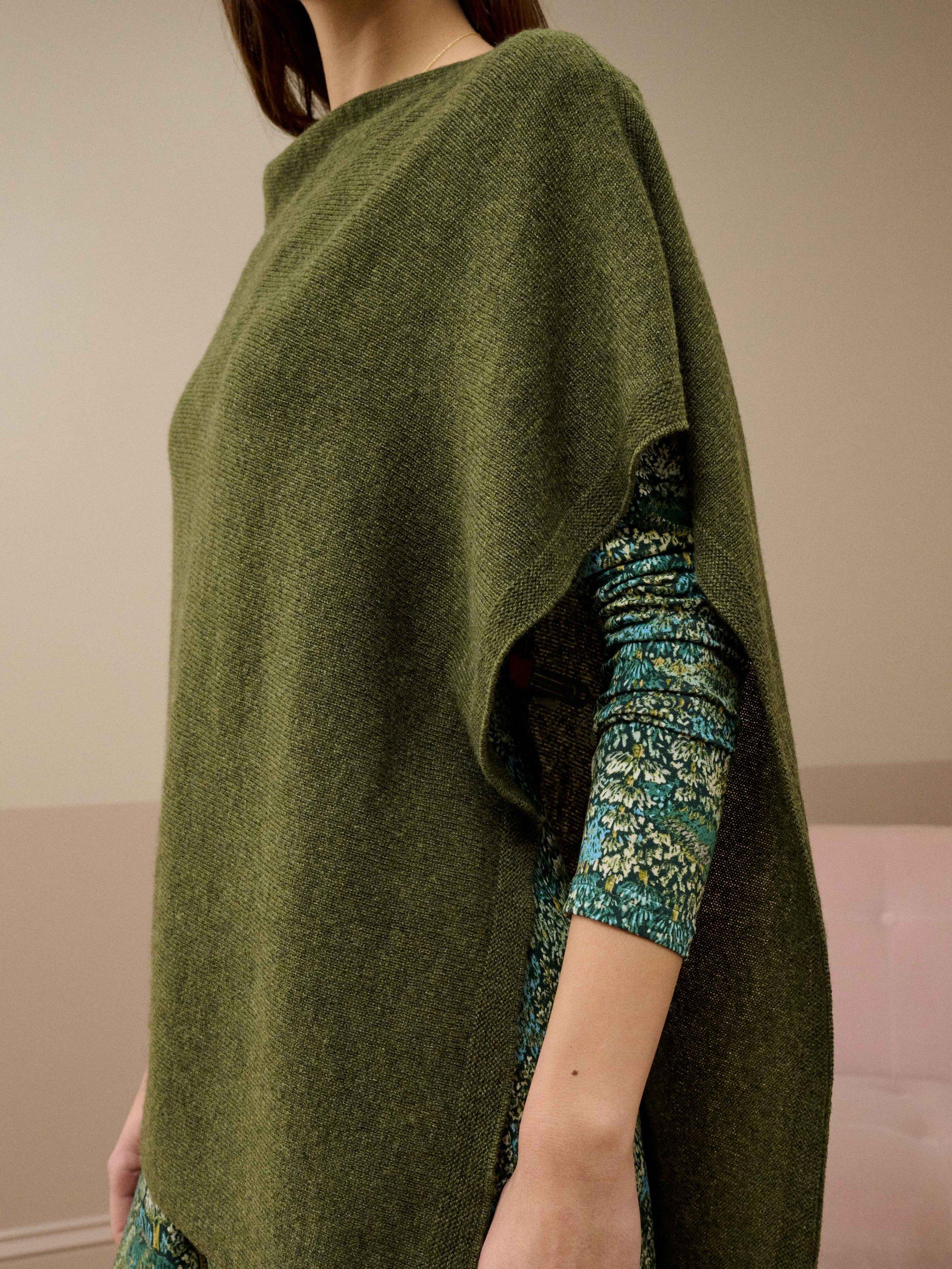 Product image 3 of 4, which shows Brora Gauzy Pure Cashmere Poncho, Sorrel, One Size